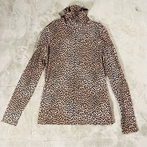 Leopard Print Turtleneck T-Shirt Casual Long Sleeve Top Animal Print Shaped Fit